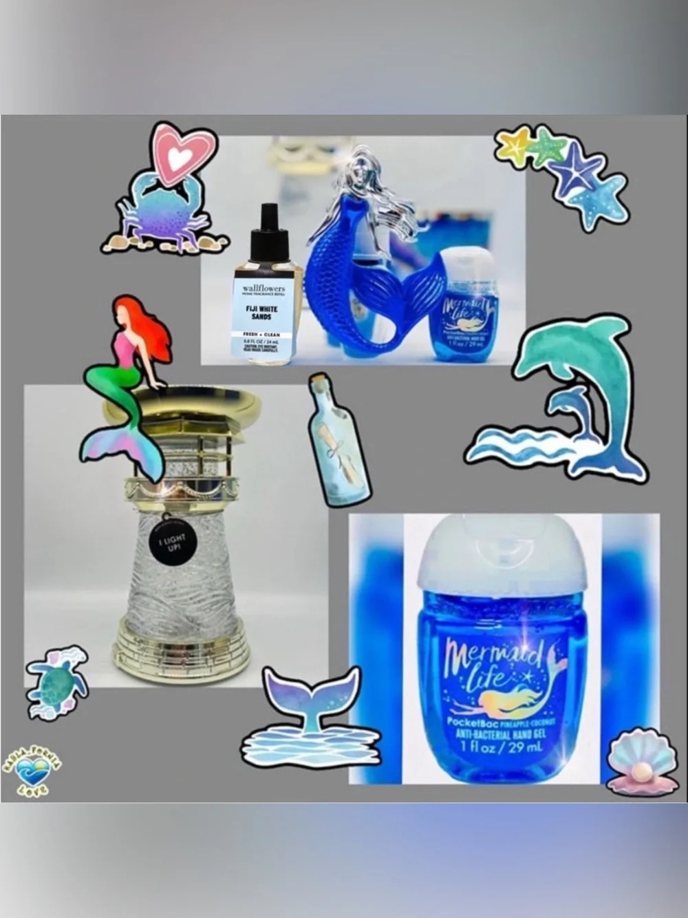 BBW Lavender Sea Lighthouse Mermaid 5-Pc Candle & Wallflower Set